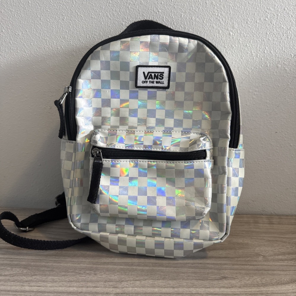 Vans Off The Wall White & Silver Checkered Mini Backpack Bag